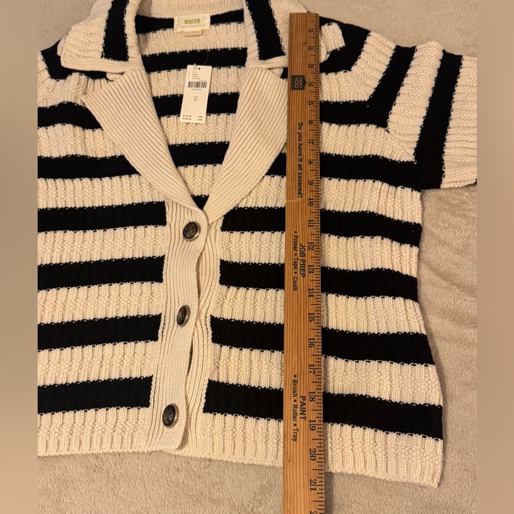 Maeve Anthropologie Sweater Women Medium Greta Polo Cardigan Black Cream NWT - Picture 7 of 9